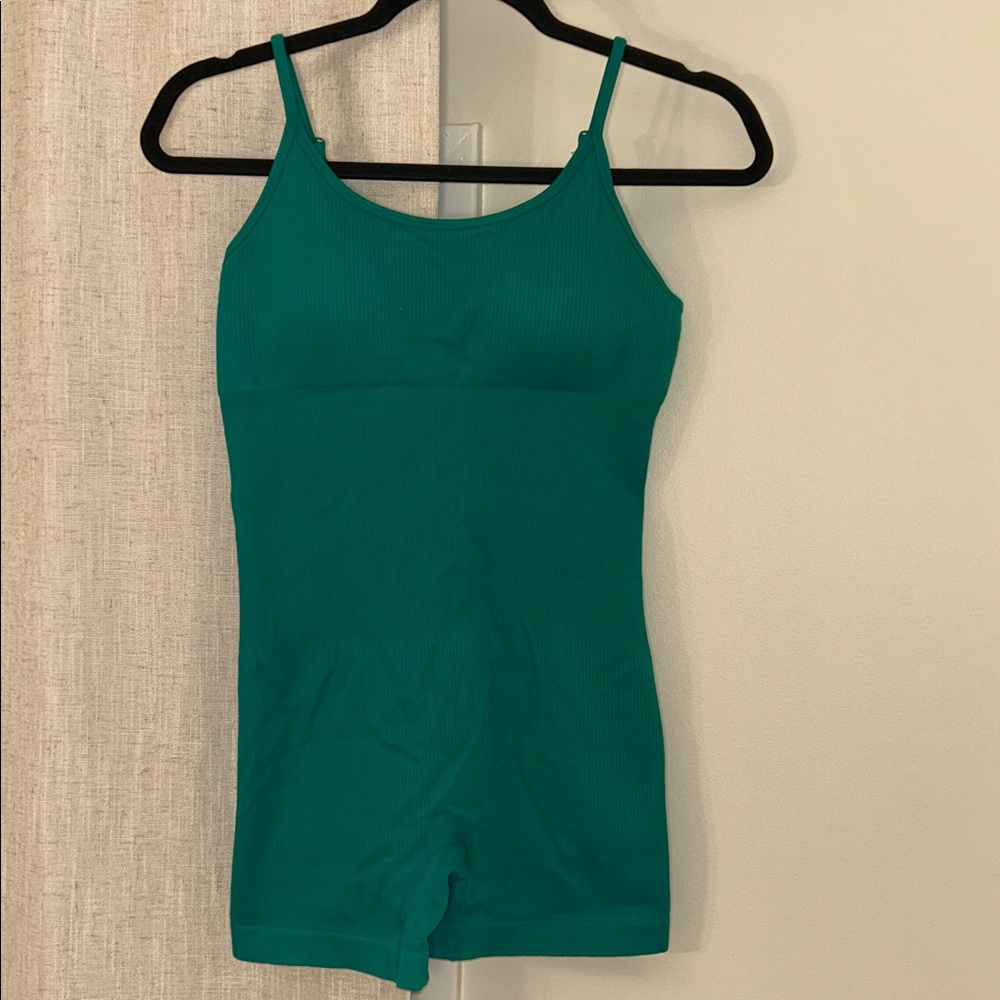 Women Seamless Jumpsuit Yoga Ribbed Bodycon One Piece Spaghetti Strap Shorts